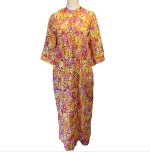 Vintage Simpson's 1960s Psychedelic Floral Pastel Long House Coat Dressing Gown